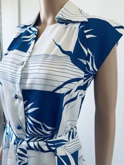 VTG Andrade Hawaiian Blue Floral Leaf Dress Tropical Resort Wear Sz 6 Honolulu