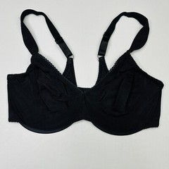 Vintage Olga Bra 36D Black Satin Unlined Underwire 35009 Lace Trim