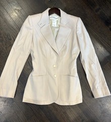 Vintage THIERRY MUGLER Beige Blazer Jacket Stretch Wool Sz 36 US S EUC