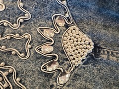 Vintage Stonewashed Denim Dress Pearl and Costume Jewel Embroidery Atelier – Med