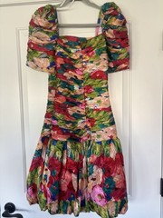 Evenings By Raul Blanco VINTAGE 80s Silk Dress Floral Ruffles Pleated Size 6