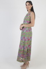 Vtg 60s Design Thai Print Dress Mid Century Mod Ethnic Long Cotton Sundress