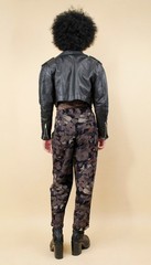 80s Vtg German Designer Rene Lezard Black Floral Woven Cotton Trouser Pant