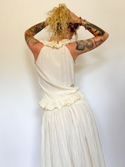 Edwardian Silk Two Piece Matching Set Top Skirt Bridal Outfit Antique VTG