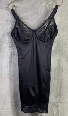 Vtg Jaclyn Smith Bodysuit Full Slip Teddy 36B Underwire Blk Lace Union Made 80s