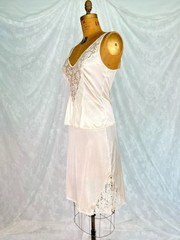 Vintage 70s Maidenform Cream Slip Set, Lace Bodice Top & Matching Skirt