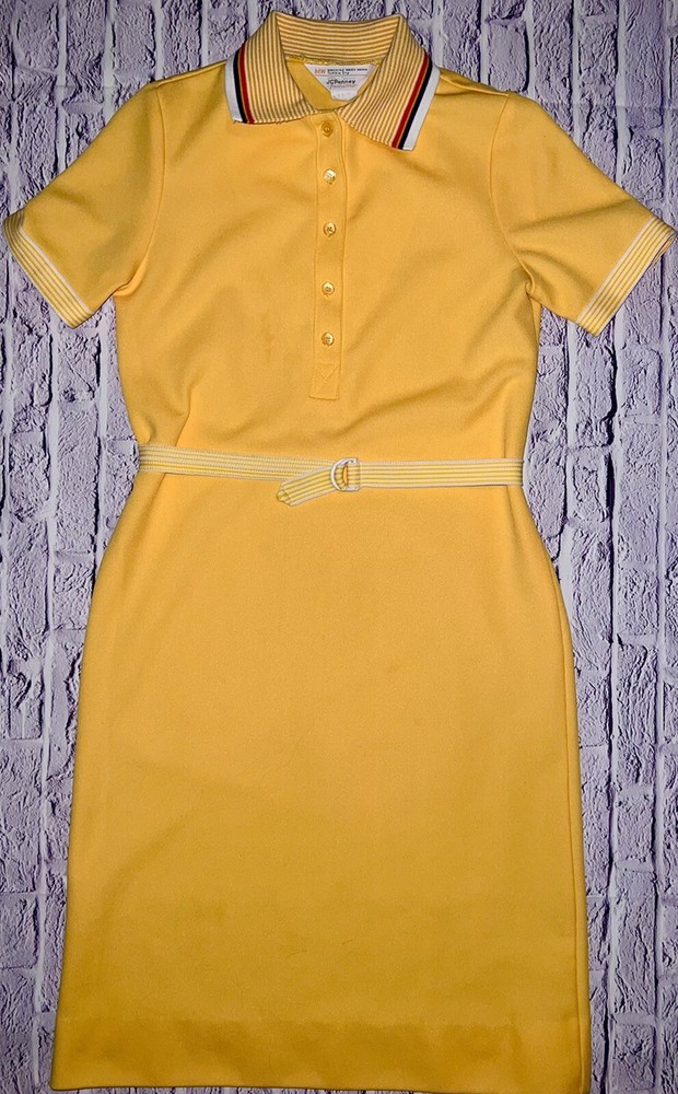 Vintage JC Penney Fashions Pique Collared Belt Shift Waitress Hostess Dress 9/10