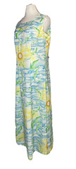 Vtg POMARE Tahiti Hawaii Maxi Dress Sleeveless Sunset Blue Green Yellow sz L
