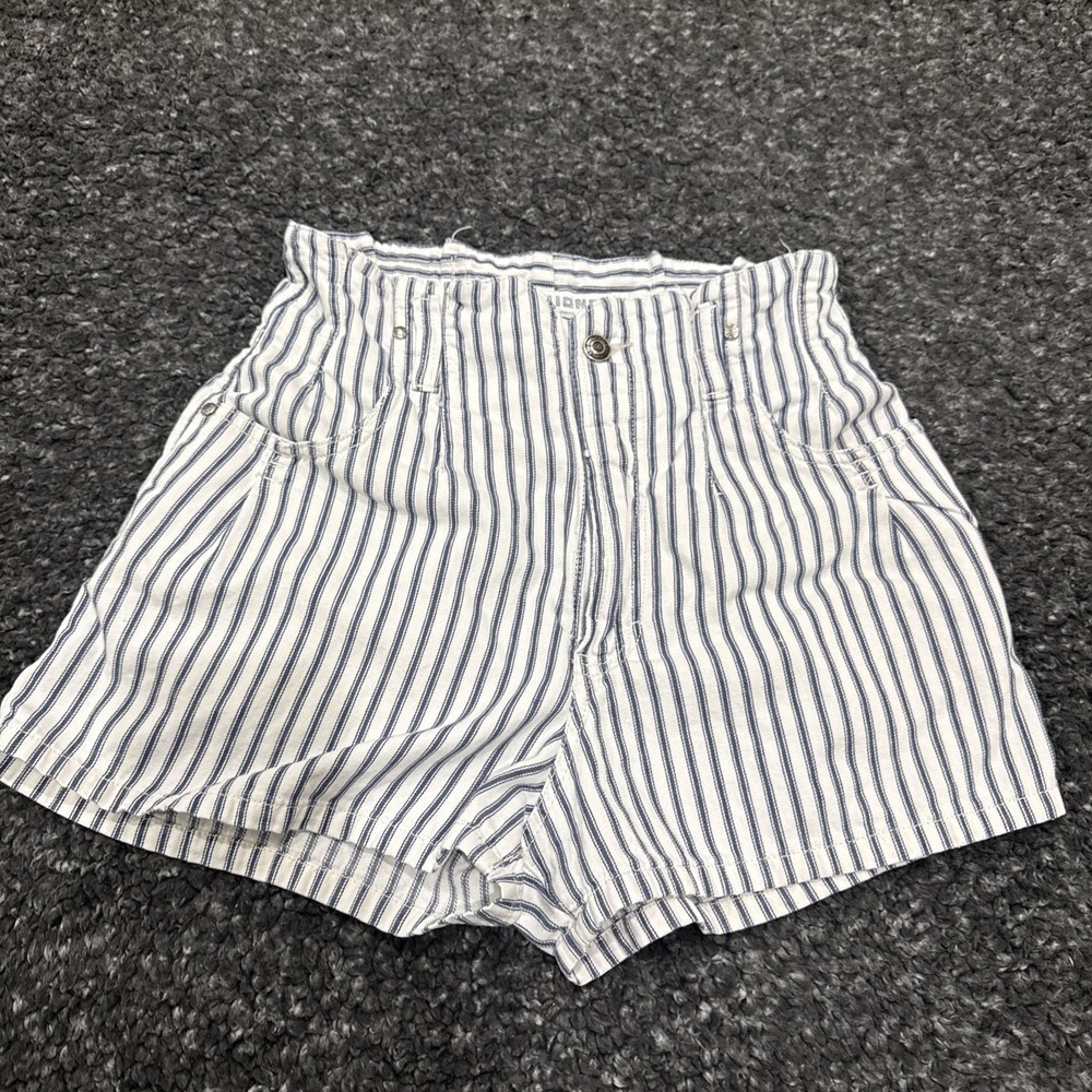 Vintage 90s Unionbay Blue White Striped Denim Shorts High Waisted Streetwear 5/6