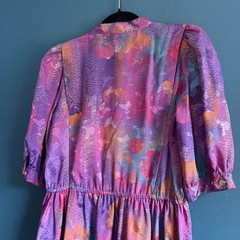 Vintage 1980s Hal Ferman Dress Women’s Size 10 Purple Retro V Neck Colorful