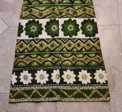 Vintage 70s Keone Hawaiian Barkcloth Midi Dress Green Floral Tiki Button Front