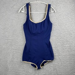 Vintage 50s Rose Marie Reid California One Piece Swimsuit Bodysuit Blue White
