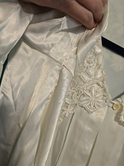 Vtg 80s Sz 10 Impressions Blouse Lace Collar Ivory Satin Romantic Shoulder Pads
