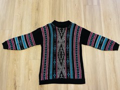 Vintage 1980s Womens Sweater Blue Pink Aztec Geometric Clifton Place Made In USA
