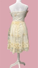 Ivory Sheer Embroidered Tea Dress Vintage Overlay Off-Shoulder Women’s