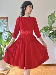 VTG 50s Carol Brent Red Velveteen Cocktail Dress XS/S Rockabilly