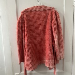 Vintage Coral Pink Chenille Jacket Coat Blazer With Waist Tie