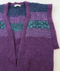 Vtg Chunky Knit Sleeveless Cardigan Sweater Purple/Teal Textured Niddy Noddy WI