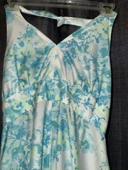 VTG 70’s Halter Maxi Dress Women’s XS SM Blue Green Floral Rayon Silky Summer