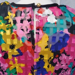 Vintage 80s Rainbow Color block Blouse Teddi Shirt Size Large Metallic Sparkly