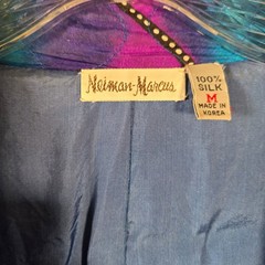Neiman Marcus Vintage 80s 100% Silk Quilted Jacket Art To Wear Color block Retro