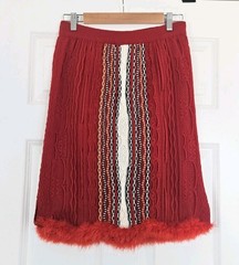 COOGI Australia Vintage Fair Isle Knit Sweater Skirt Feather Trim SZ M / L