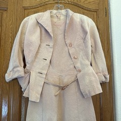 Vintage 50s Pink Handmade Suit Dress Set with Matching Jacket Bolero Size XS
