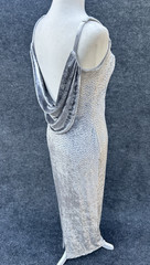 1990s LILLIE RUBIN Column Dress Gown Open Back Gray Silver Velvet Metallic Small