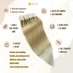 Highlight Tape in Hair Extensions Human Hair for Women,20 Inch Balayage Colored