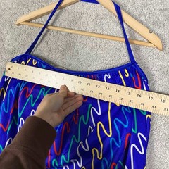 Vintage 80s Rose Marie Reid Abstract Squiggle Tankini Swim Top Blue Size 12