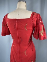 Vintage Dress SIZE SMALL red sheath embroidered 90s 80s Classic