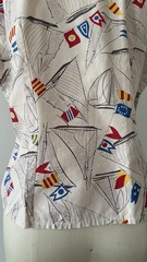 1940s 50s Sailboat Novelty Print Sailcloth Cotton Sportswear Blouse Fitted M/L