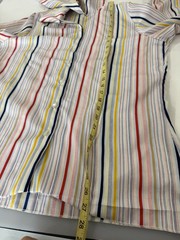 Vtg JUDY BOND Striped Silky Button Up Secretary Blouse Bow Tie Collar Sz 12 18