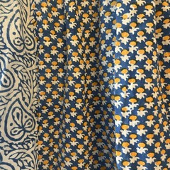 Vintage 70s India Imports of Rhode Island blue block print Empire Waste V Neck S