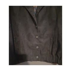 Jessica Scott Black Faux Suede Bomber Jacket, Floral Lining, Women’s Small, Vtg