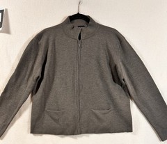 Eileen Fisher Washable Wool Crepe Zip Front Jacket Sz L Tan Sweater Minimalist