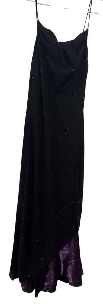 Vintage 90s Onyx Nite Maxi Prom Dress Sz 10 Black Purple Sparkle Goth