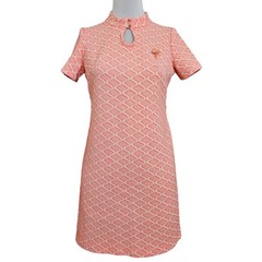 Vintage 60s Mod Peach Geometric Double Knit Shift Dress Mushroom Pin Mod GoGo