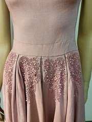 Vintage 1950s Beaded Hips Side Zipper Dusty Rose Faille Cocktail Dress Bust 34