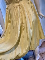 Vintage Buttercream Lined Yellow Strapless Satin Darted Boned Bust Circle Dress