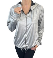 CHANEL Vintage P43484 Big CC Logo Zip Hoodie Jacket #42 Silver Black 901958