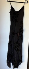 Cachet Vtg 90s Y2K Velvet Silk Black Midi Dress Sz 14 Whimsigoth Side Slit Fairy