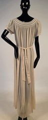 1930’S CREME SILK CHIFFON PUFF SLEEVE NIGHT GOWN PEIGNOIR SET W LACE INSERTION