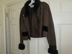 Jamie Kreitman , Ladies Jacket , Synthetic Fur Trim , Small , Black / Brown Comb