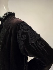 CIVIL WAR 1860’S BLACK SILK VELVET JACKET W ORNATE FINE EMBROIDERY W LACE TRIM