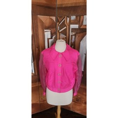VTG 90s Pink Silk Jacket Sheer Sleeves Flower Buttons Victoria March Chicago