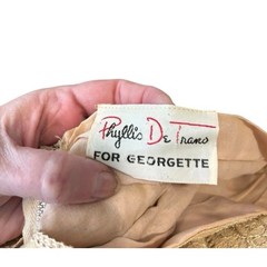 1950s Phyllis De Trans for Georgette Cream Lace Wiggle Dress S XS Bow Waist
