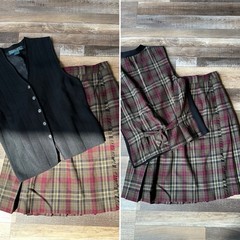 Vintage HAWKSLEY & WIGHT English Country Wool Plaid Skirt Vest Set 6 Small