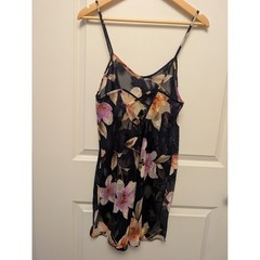Vintage Y2K 90s Expressions Floral Sheer Slip Dress Navy Small Romantic Feminine