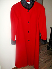 Vtg Princess Diana Dupe LESLIE FAY Red Long Flared Swing Wool Overcoat Trench M